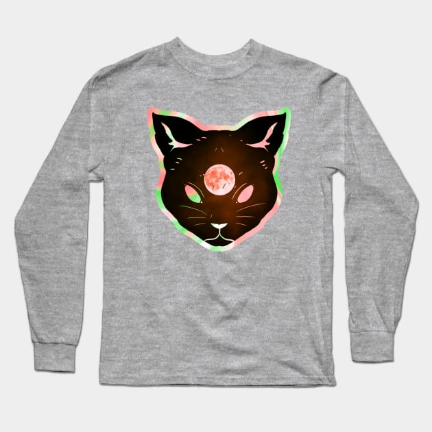 Blood moon third eye prismatic iridescent psychic cat Long Sleeve T-Shirt by LukjanovArt